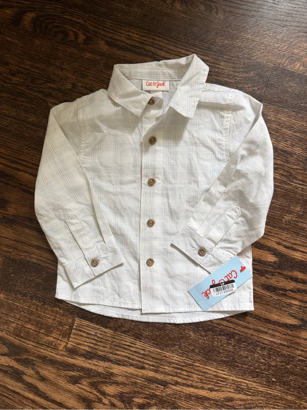Cat & Jack Baby Boy’s Cream Plaid Button-Up with Khaki Jeans Bundle 18M